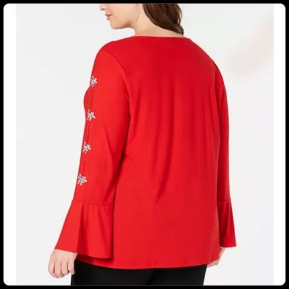 INC Red Rhinestone Embellished Top Sz 0X - Picture 7 of 10